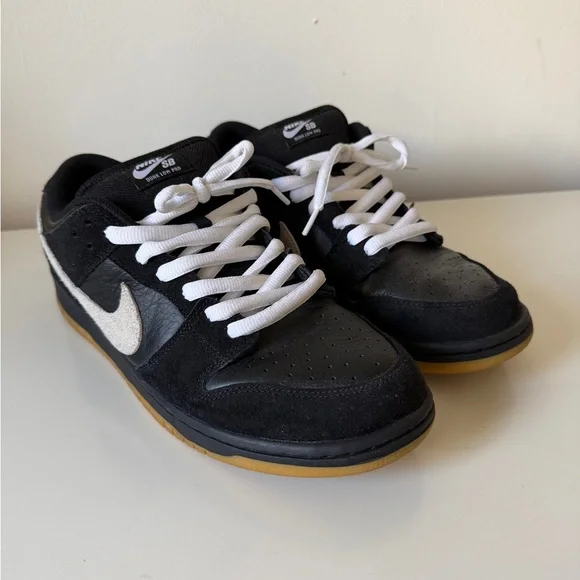 Nike SB Dunk Low Pro Black and White Sneakers with Gum Sole Size 12 - Picture 2 of 6